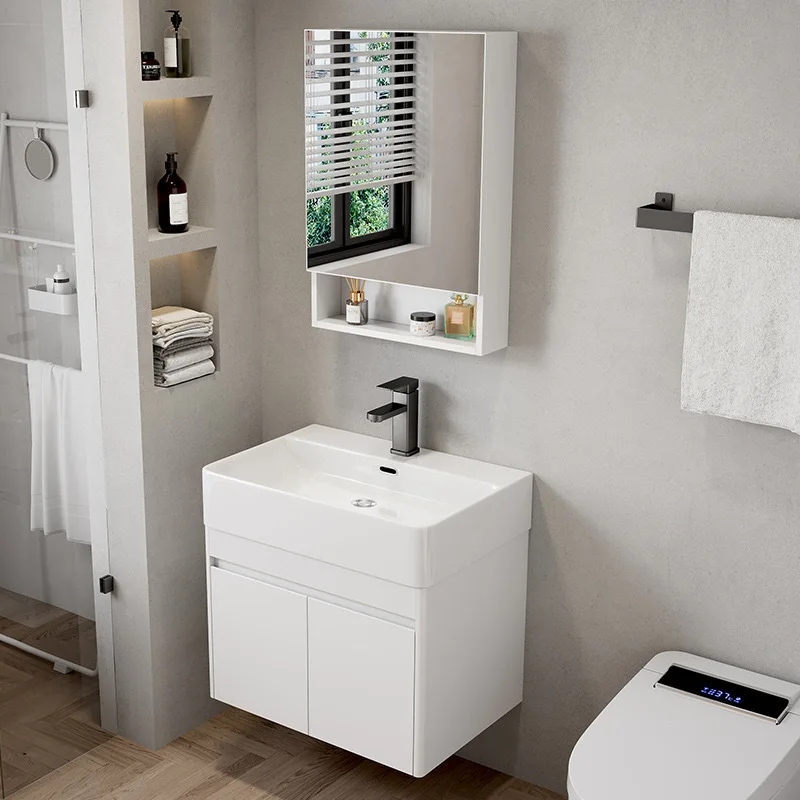 Wall Mounted Bathroom Cabinet and Sink Combo Bathroom Narrow Vanity First Aid Kit With Mirror Medicine Cabinet Space Aluminum