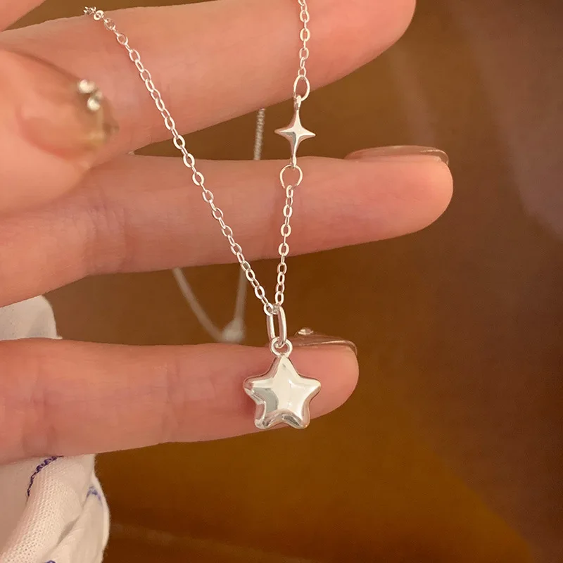 ANENJERY Silbrig Stern Anhänger Halskette Für Frauen Einfache Schlüsselbein Kette Temperament Täglichen Schmuck Geschenke Großhandel