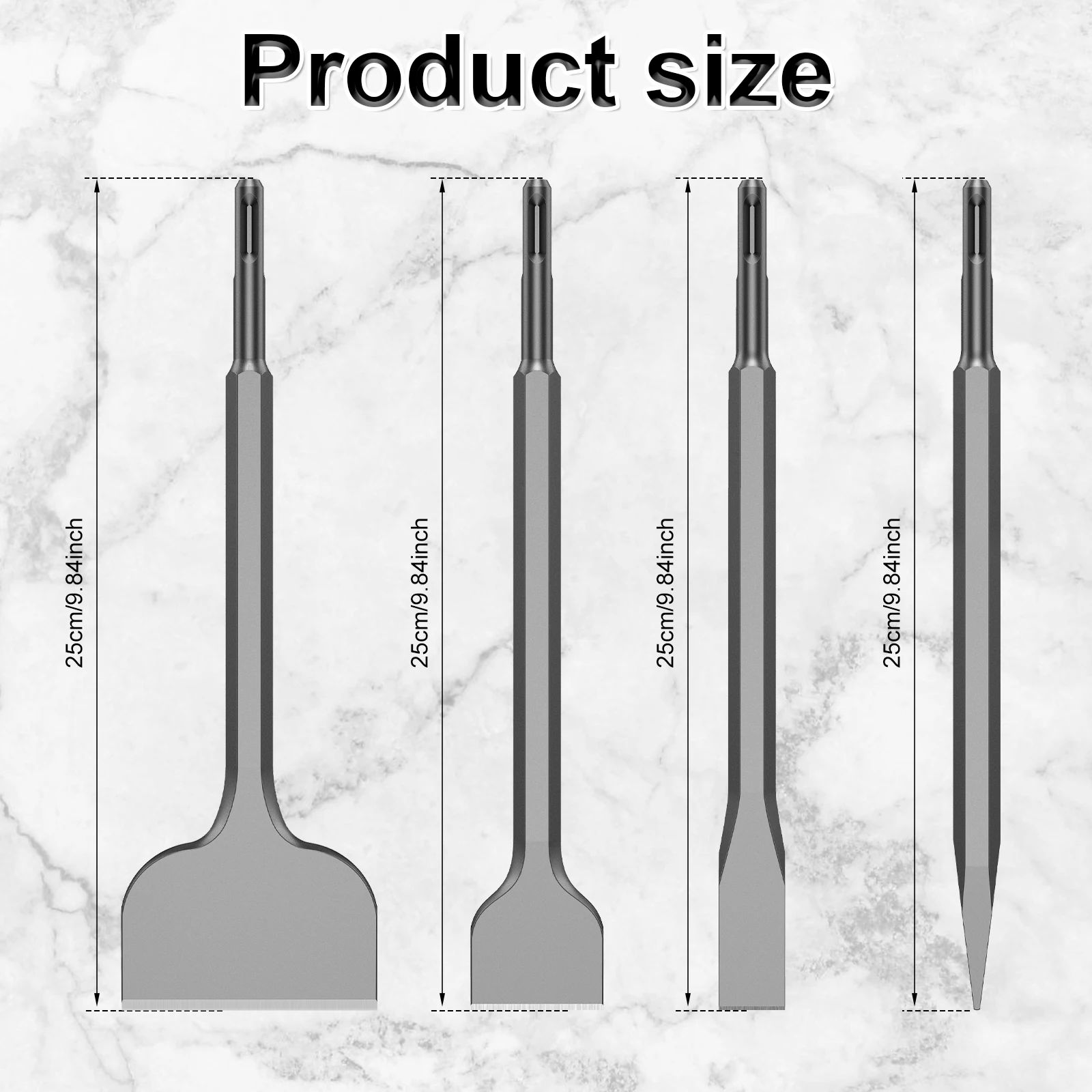 4Pcs SDS Plus Chisel Set High Carbon Steel Tile Removal Chisel Bit Ergonomic Rotary Hammer Chisel Hammer Drill Chisel Point Flat