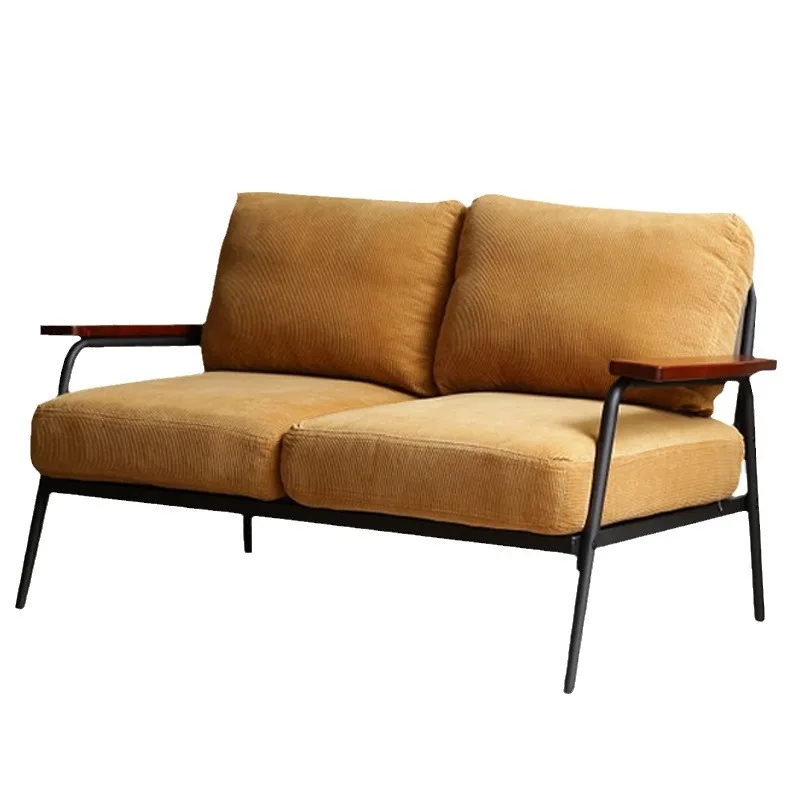 `Japanese Vintage Loft Industrial Iron Double Sofa Small Apartment American Cafe 2-Seater Accent Chair Trending Furniture`