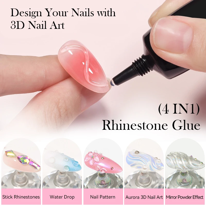 NICOLE DIARY 1/2Pcs 4 IN 1 Nail Rhinestone Gel for DIY 3D Shaping Manicure Super Adhesive Apply Mirror Powder Nail Decoration