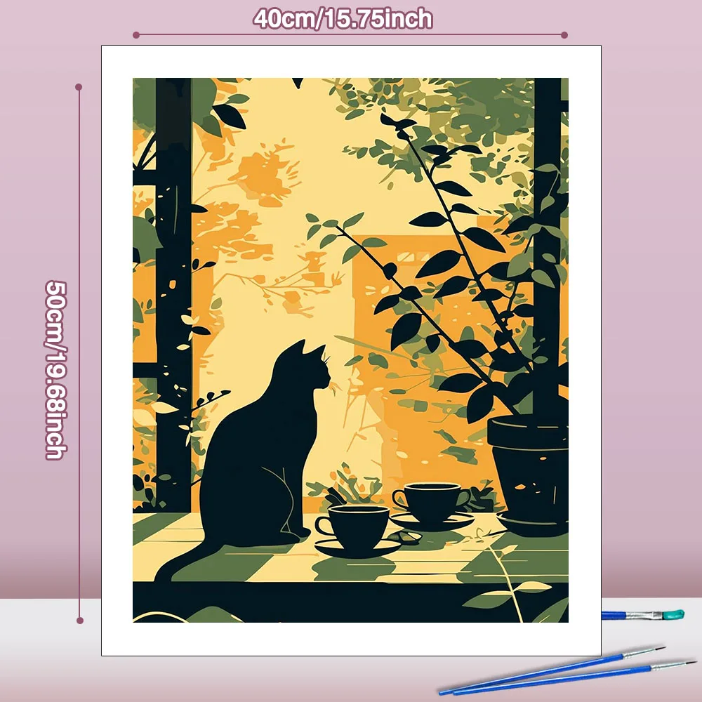 Huacan Paint By Numbers Pictures For Adults On Canvas Cat Coffee Cup Animals Coloring Drawing Oil Paintings Home Decor﻿﻿﻿