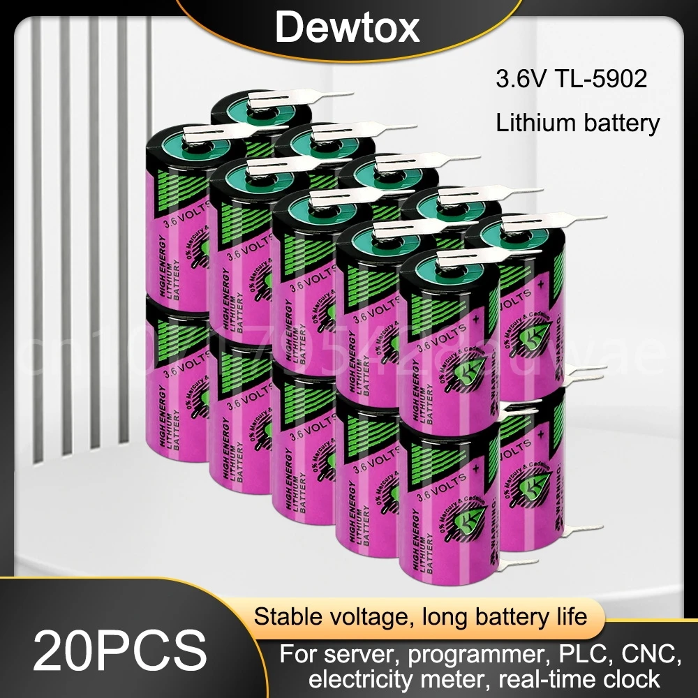 

20PCS 3.6V TL-5902 ER14250 Primary Li-lon Battery With Pins For PLC Electricity CNC Machine Touch Screen Dry Battery