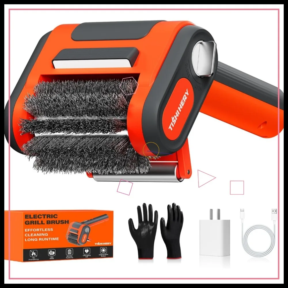 

800 RPM Electric Grill Brush, 3000mAh, No Preheating, 304 Stainless Steel, Rechargeable Cordless BBQ Cleaner with LED Light