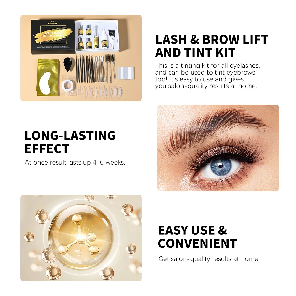 ชุดยกขนตาและคิ้ว Lakerain พร้อมสี ชุดดัดขนตาและคิ้วแบบถาวร ติดทนนาน สำหรับผู้หญิง
