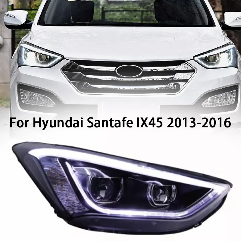 Cars Headlight For Hyundai Sante FE IX45 2013-2016 LED Headlights DRL Dynamic Turn Signal Lamp Projector Lens Style Accessories