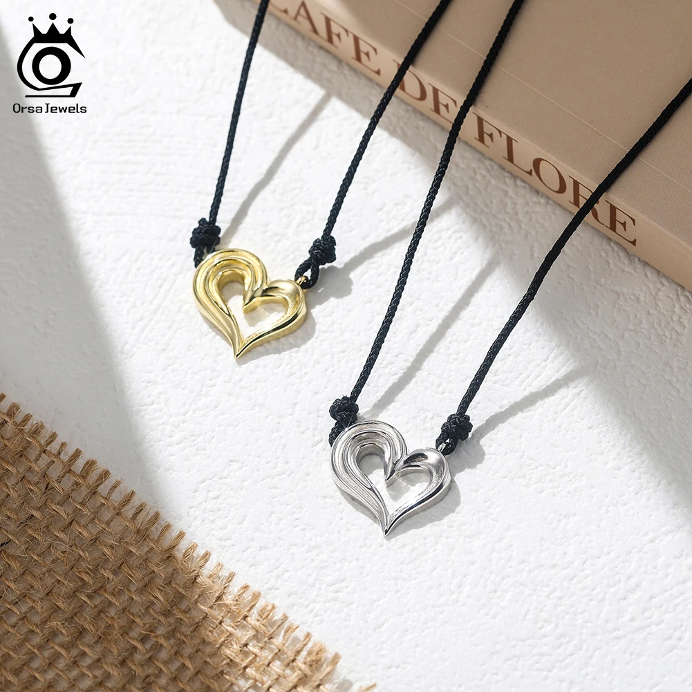 

ORSA JEWELS Genuine 925 Sterling Silver Heart Pendant Chain Choker Necklace Adjustable Length for Women Fine Jewelry Gift GAN06