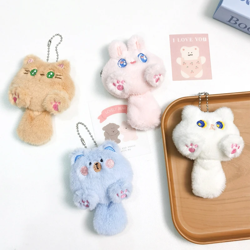 Cute Long Tail Cat Keychain Plush Doll Toys Cartoon Kitten Soft Stuffed Animal Keyring Backpack Charms Bag Pendant Decor Gifts