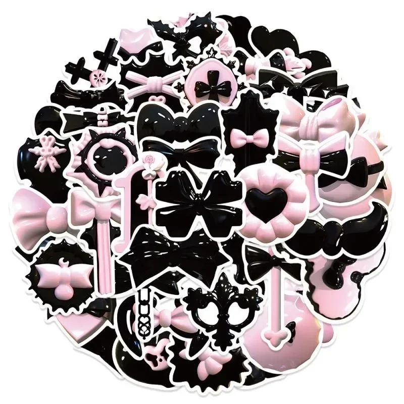 10/25/50pcs Cartoon Black Pink 3D Bow Tie Sticker Graffiti Waterproof Stickers