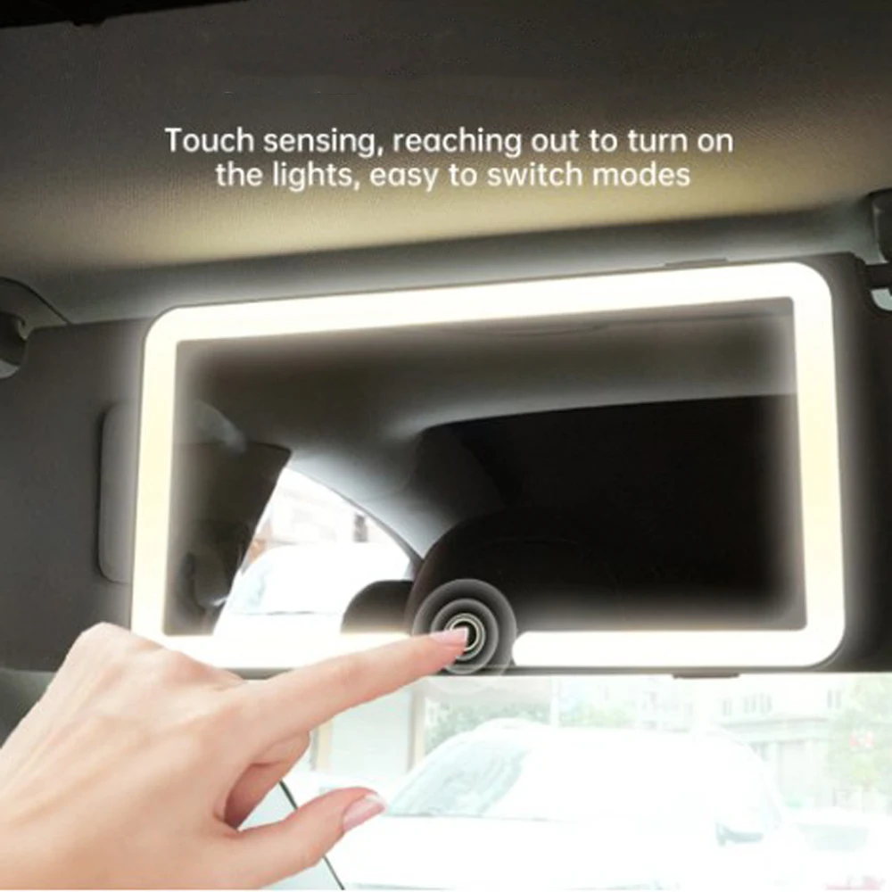 1pc LED Makeup Mirror Car Touchscreen Gear Adjustment Sun Visor Plate RearMirror Dimmable Touchscreen Auto Vanity Mirror