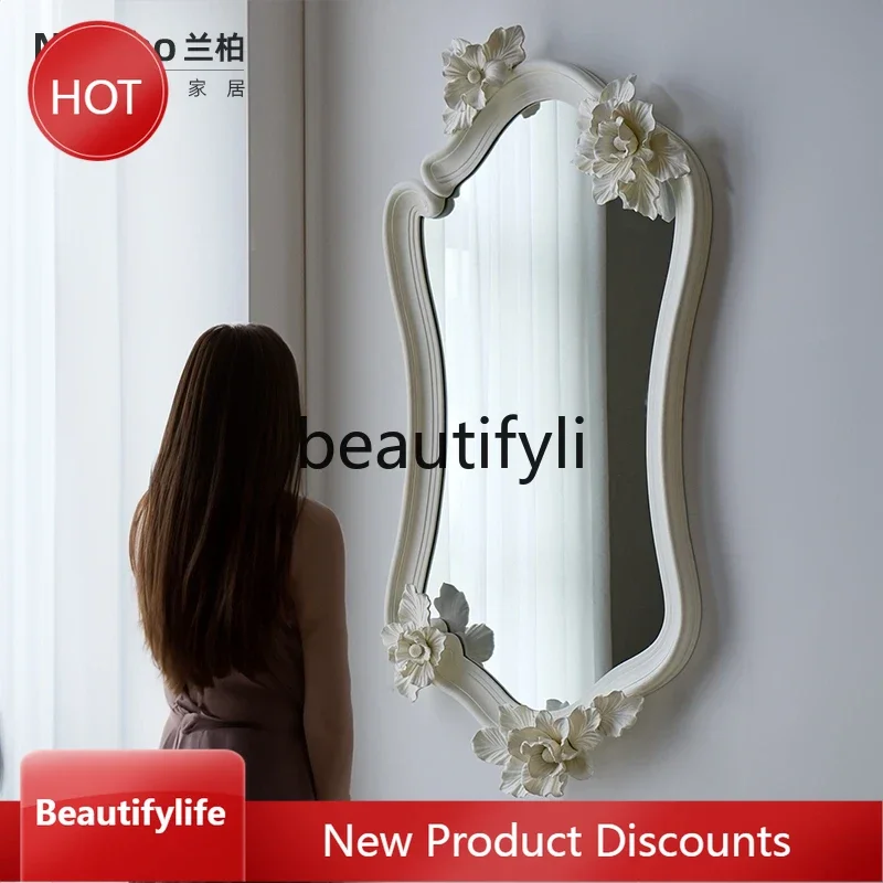 

A44 French Carved Wall-Mounted Dressing Mirror High-End Villa Living Room Bedroom Entrance Fitting Mirror