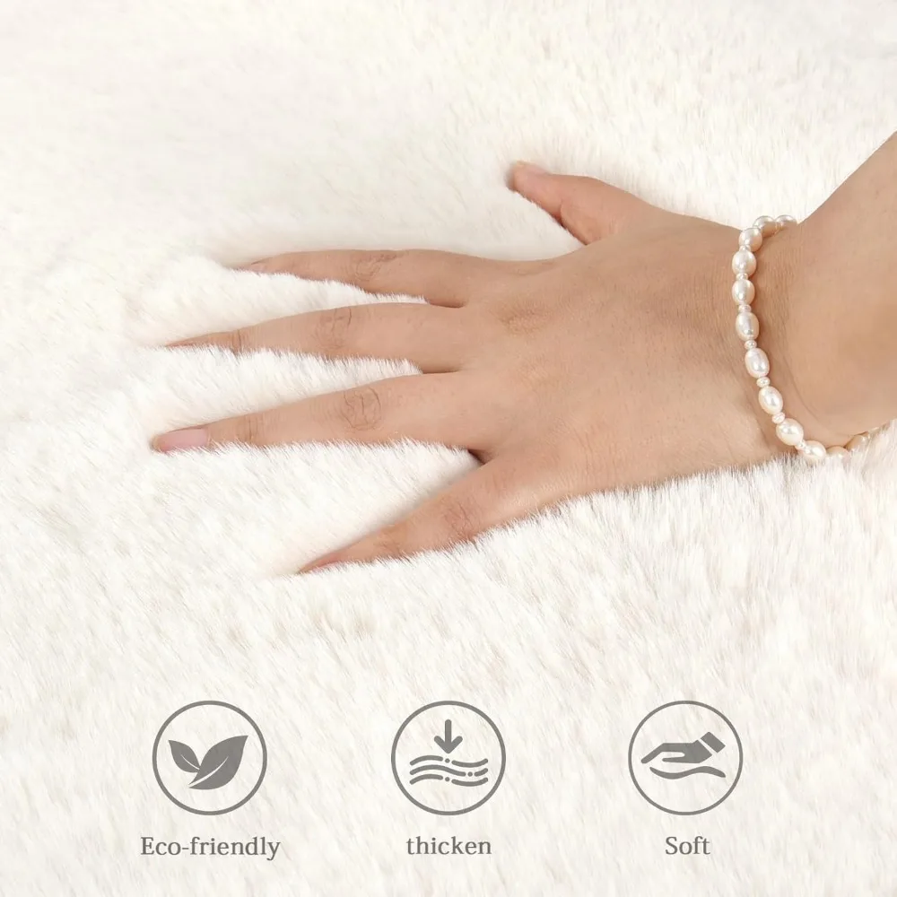 سجادة أنيقة من فراء الأرنب الصناعي الناعم مقاس 6 × 9 أشعث من القطيفة البيضاء للاستخدام في غرفة المعيشة وغرفة النوم القابلة للغسل