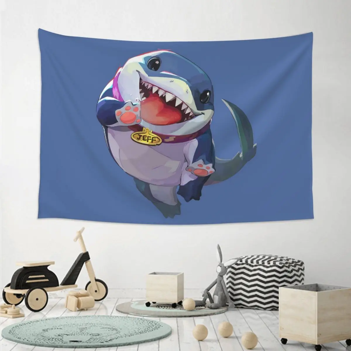 Jeff The Land Shark Tapestry Art Wall Hanging Aesthetic Home Decor Tapestries for Living Room Bedroom Dorm Room