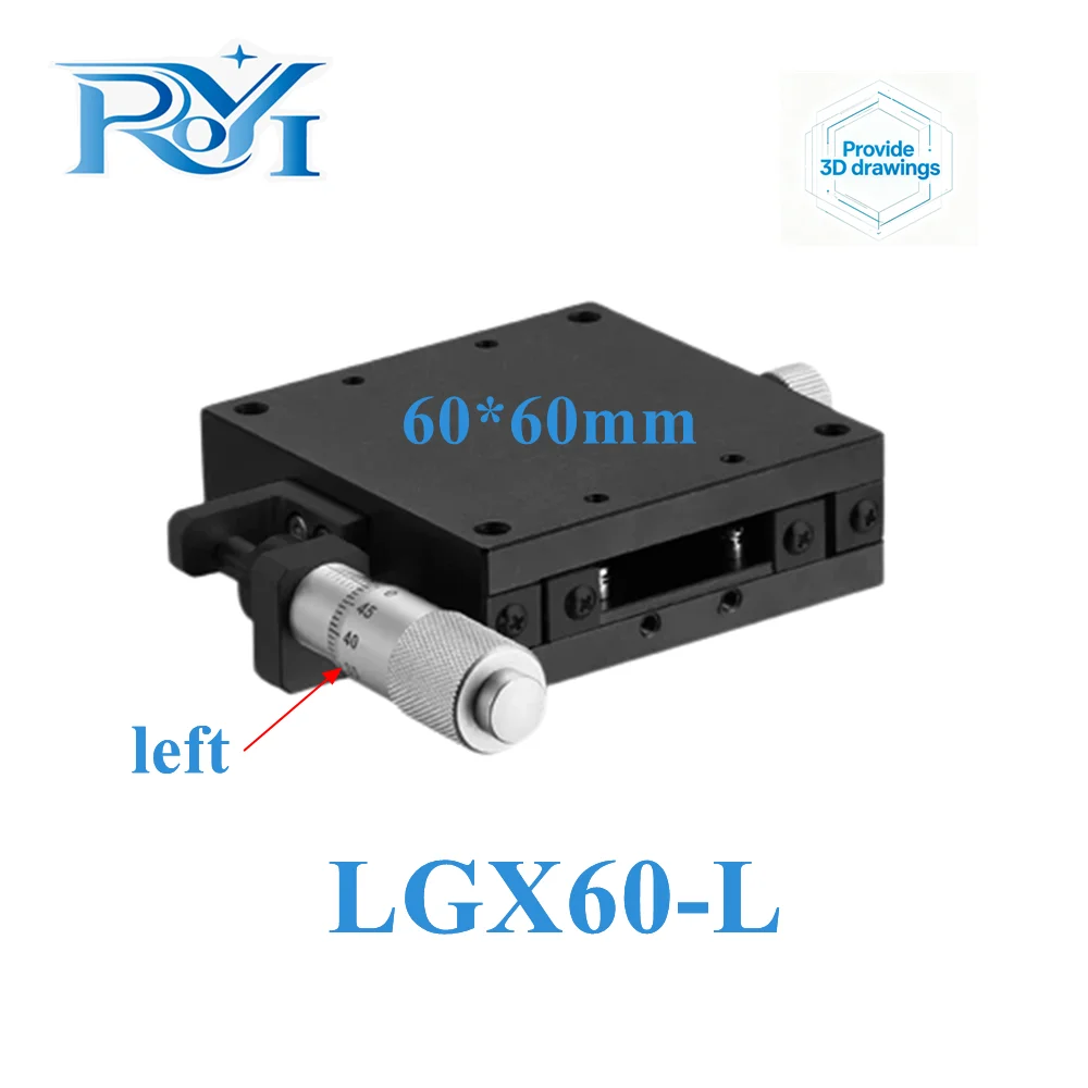 X Axis 60mm LGX60-L LGX60-C LGX60-R Knob Micrometer Sliding Stage Steel Bar Ball Type Platform Manual Displacement Sliding Table