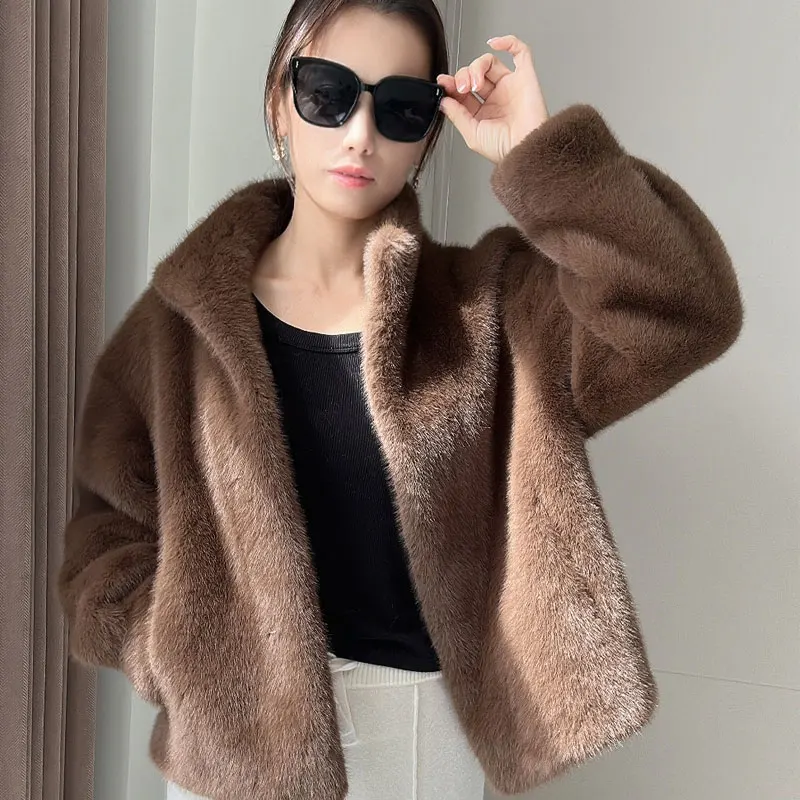 Women's Cardigan Jacket Fur Standing Collar Short Imitation Fox Fur Loose Coat 2023 Winter Style Warm High-End top Korean Versio