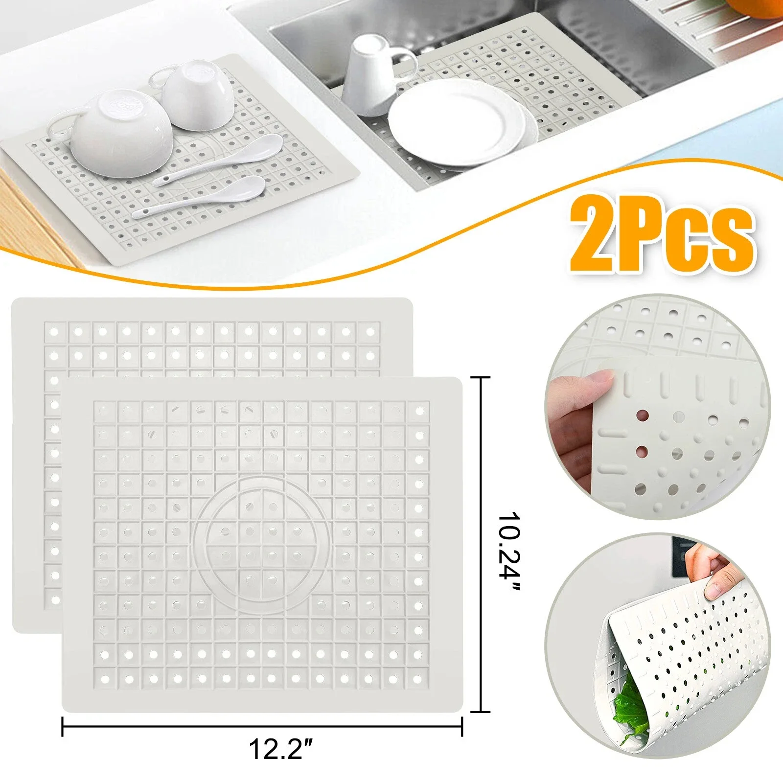 

2 коврика для кухонной мойки, резиновая сливная накладка, защитный пояс, нескользящий, прочный, 10 x 12 дюймов