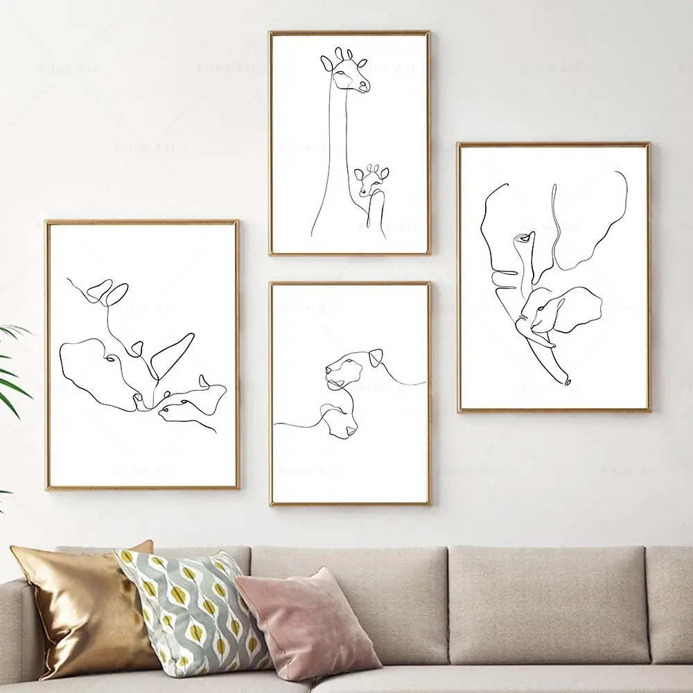 

Elephant Giraffe Posters Minimalist Animal Line Drawing Prints Canvas Painting Nursery Wall Art Picture for Kids Room Home Decor