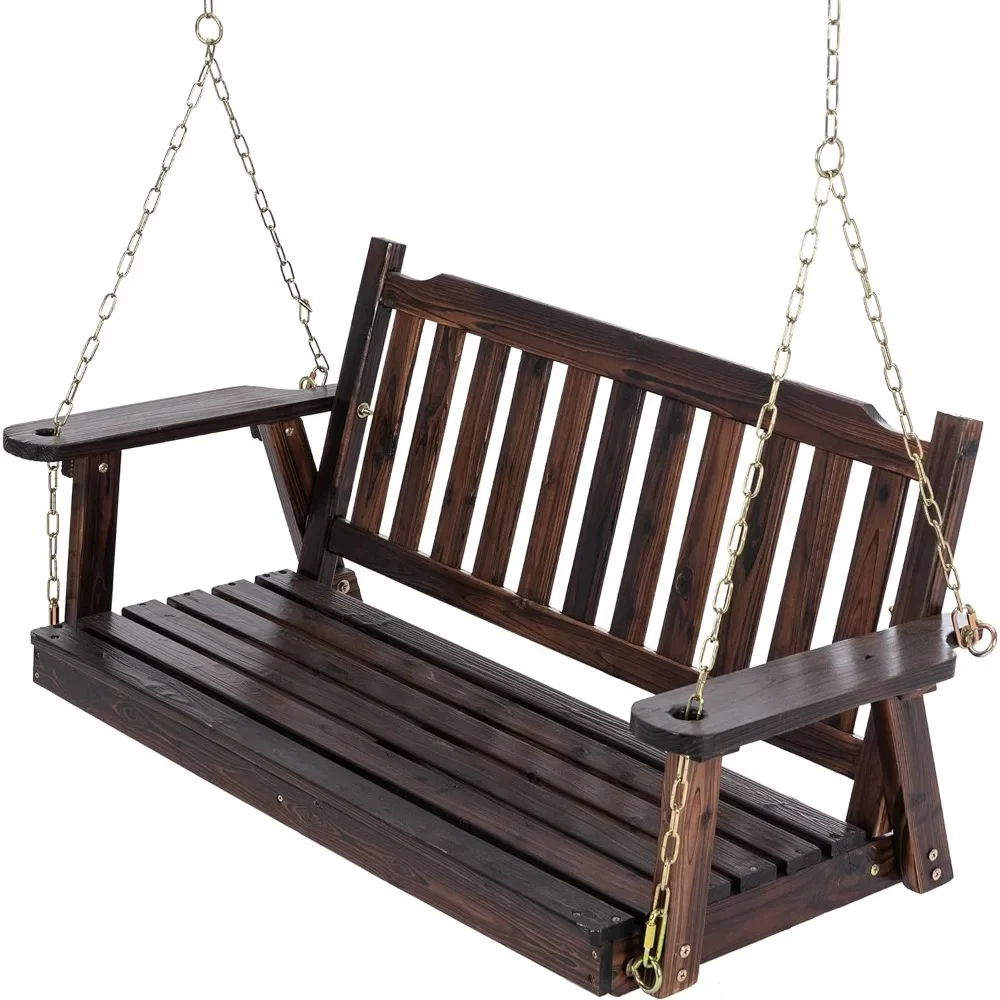 

Wooden Porch Swing 2-Seater, Bench Swing with Hanging Chains, Heavy Duty 800 LBS, for Outdoor Patio Garden Yard,4 Ft,Brown