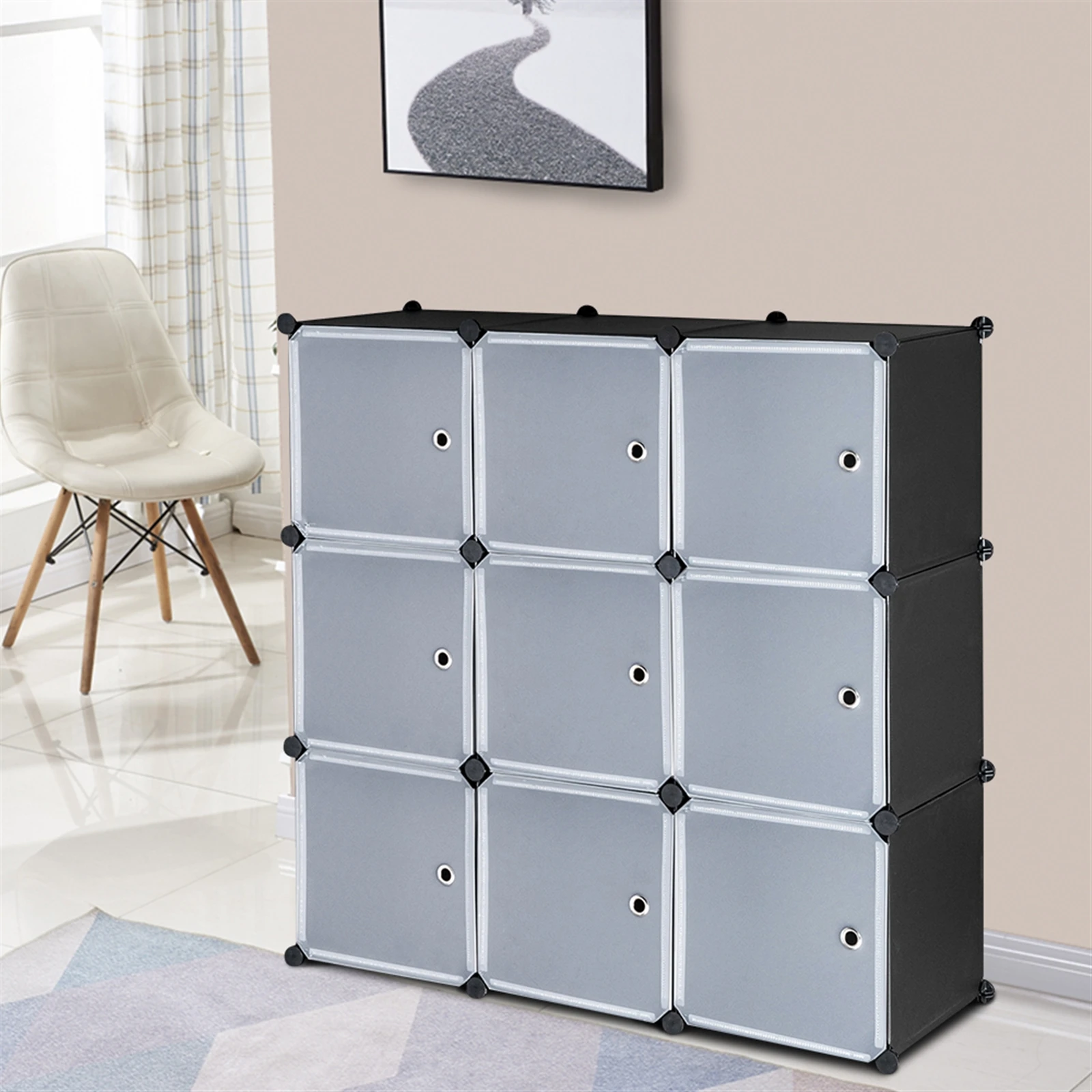 9-Cube DIY Armário Plástico Closet, Modular Livro Prateleira Organizador Unidades, Prateleiras De Armazenamento com Portas