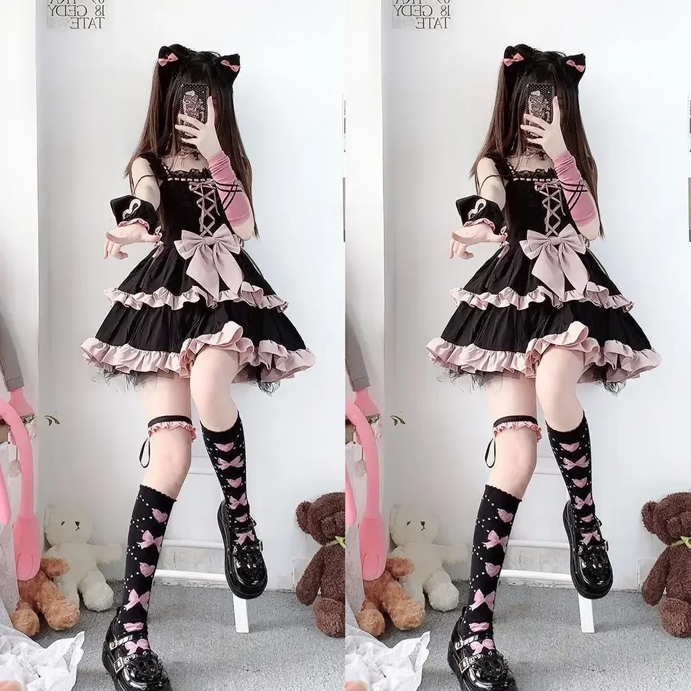 Large size 150kg ruffle edge suspender ultra-short dark Lolita dress