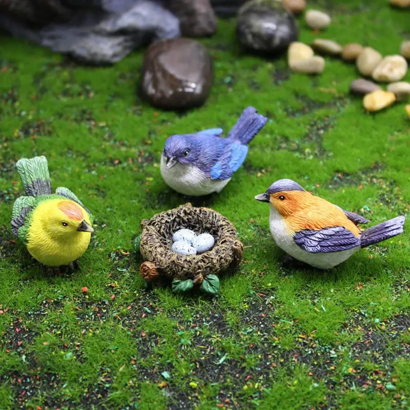 4PCS Mini Bird Figure Model Cartoon Resin Crafts DIY Plant Bonsai Figurines Fairy Garden Dollhouse Miniatures Decor Gift