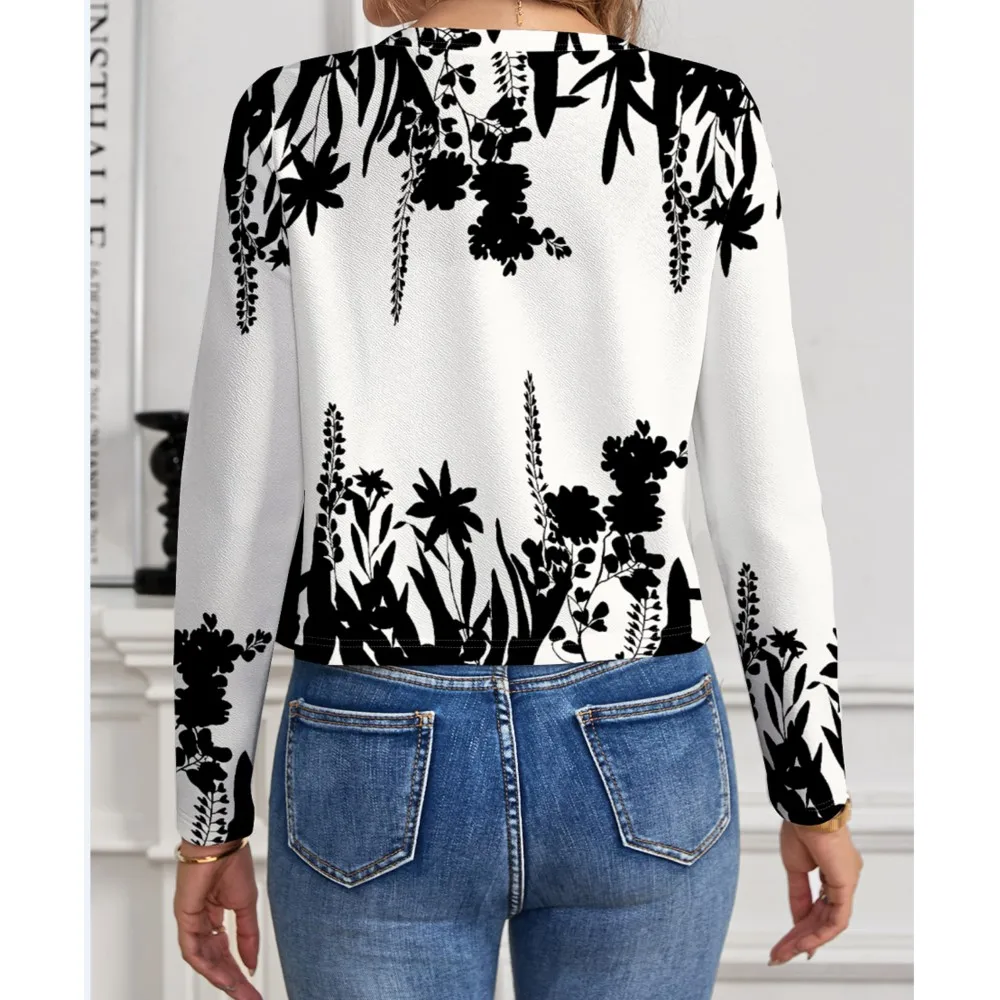 Fall New Printed Casual O Neck Long Sleeved Cardigan Women Short Fashion SIim Simple Elegant Suitable Office Blazer Female Coat 6