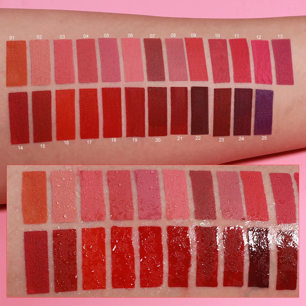 ملمع شفاه مخملي غير لامع مكون من 25 لونًا، سريع الجفاف وخفيف الوزن، تغطية قابلة للبناء للحفلات وحفلات الزفاف والمناسبات الخاصة طوال اليوم