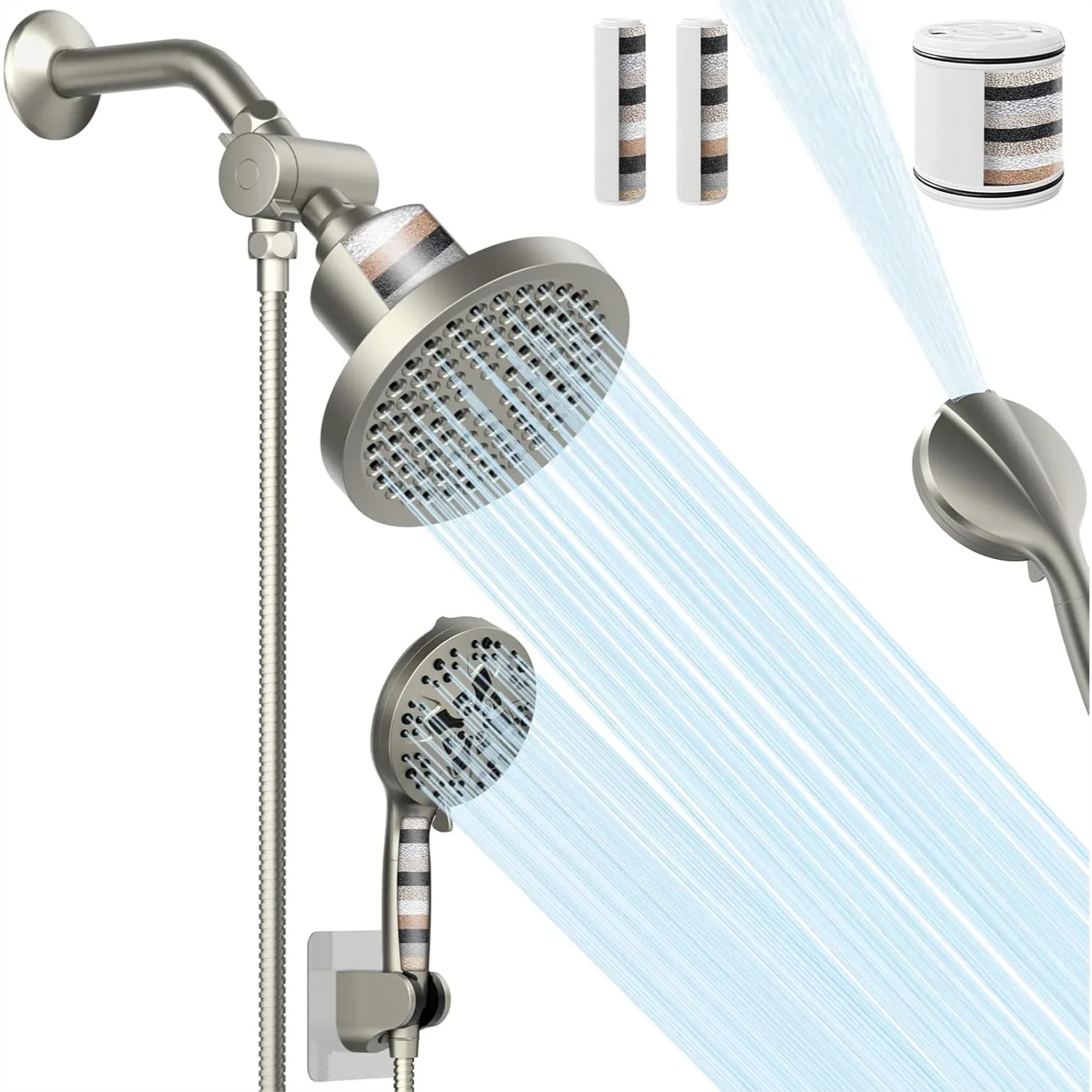 

6" High Pressure Rain Shower Head with Handheld Spray Combo, Dual Shower Heads with Filters, 69" Stainless Steel Hose, 3+10