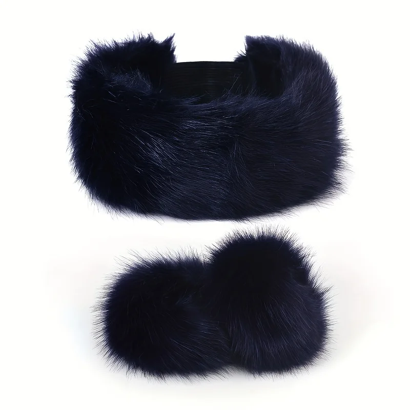 Conjunto de gorro y calentador de brazo de piel sintética, 2 uds., diadema y fundas para diadema y fundas de invierno acogedoras, accesorio de moda cálido de punto de poliéster
