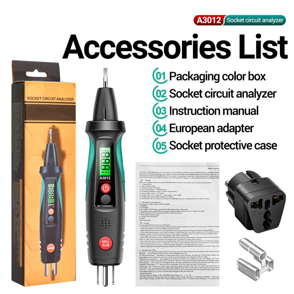 A3012 Socket Circuit Analyzer Smart Test Pen Multi-function Digital Socket Meter Hand Tools Power Tools Accessories