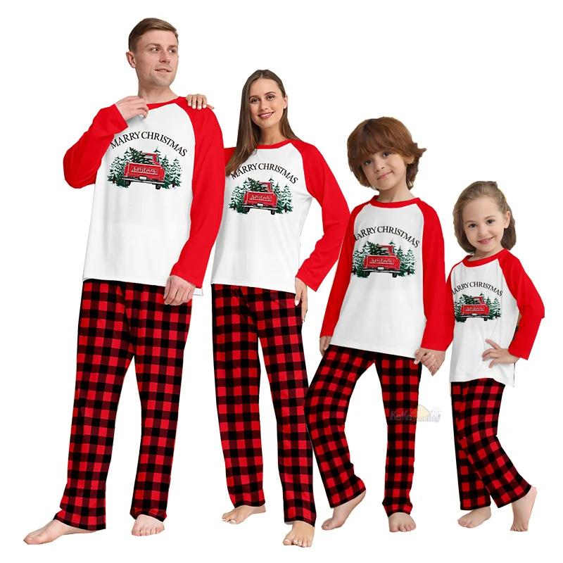 

Family Christmas Matching Outfits Red Plaid Print Mother Daughter Father Son Pajamas Set New Year Xmas Pyjamas Clothes Sleepwear