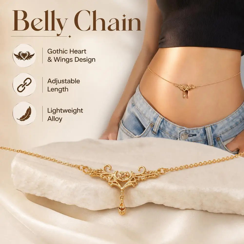 Ladies' Fashion Waist Chain Elegant and Sexy Zircon Love Wings Pendant Waist Chain Fashion Versatile Holiday Accessories 1pcs