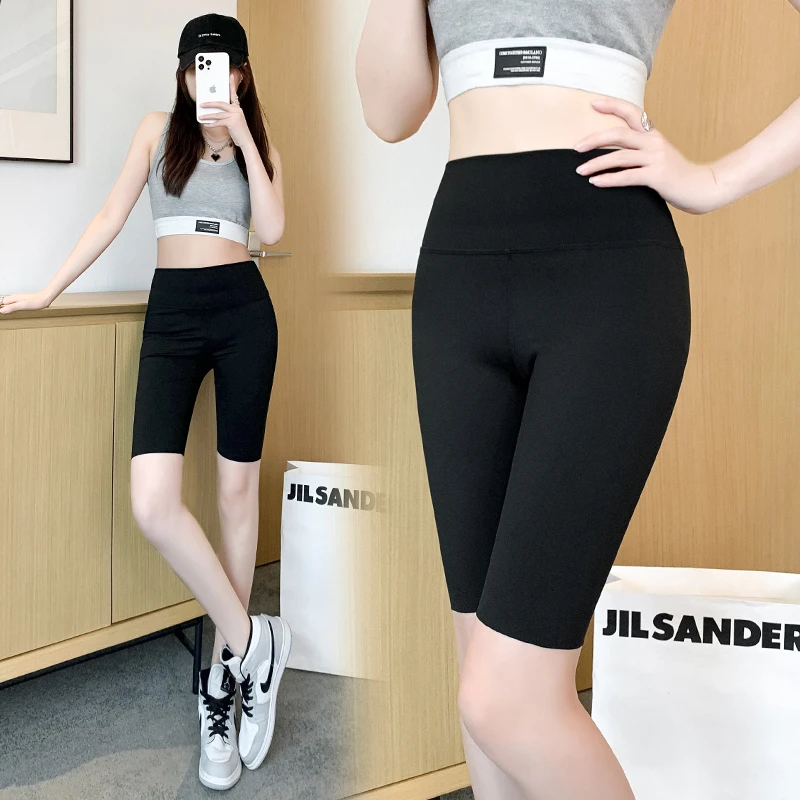 New Fitness And Sports 5-Point Pants Women'S Summer Thin High Waisted Tight Fitting Waist Tightening Hip Lifting Cycling Shorts