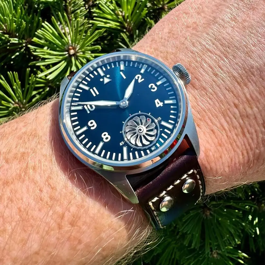 Hruodland 43mm Pilot Heren Handmatig Mechanisch Horloge Saffierkristal BGW-9 Nachtlampje Turbine Retro Waterdicht 5Bar reloj hombre