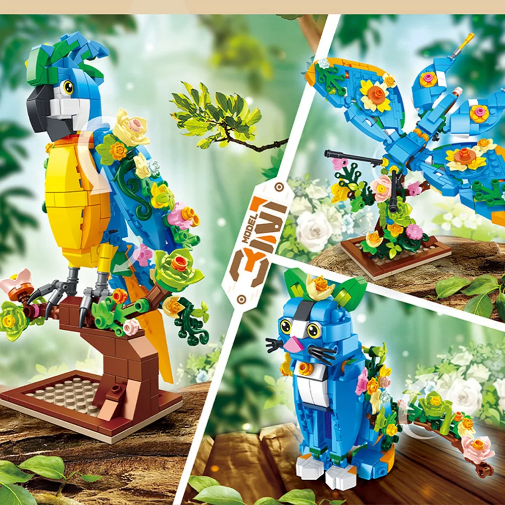 3 em 1 papagaio pássaro modelo 408 pçs borboletas gato 3 transformar conjuntos de blocos de construção moc animal brinquedos criativos para crianças meninos presente