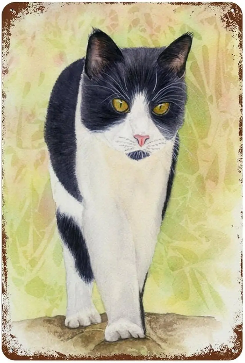 Strutting Tuxedo Cat Vintage Metal Tin Sign Suitable For Decor Home Bar Garage Restaurant Office Cafe Wall Art Can Easter F sign