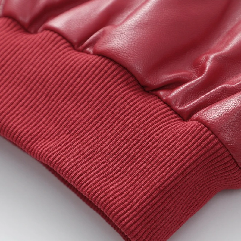 الخريف والشتاء بورجوندي بو التلبيب المرأة سترة جلدية الأوروبية الأمريكية قابل للتعديل الأصفاد الرجعية قاطرة الفردية