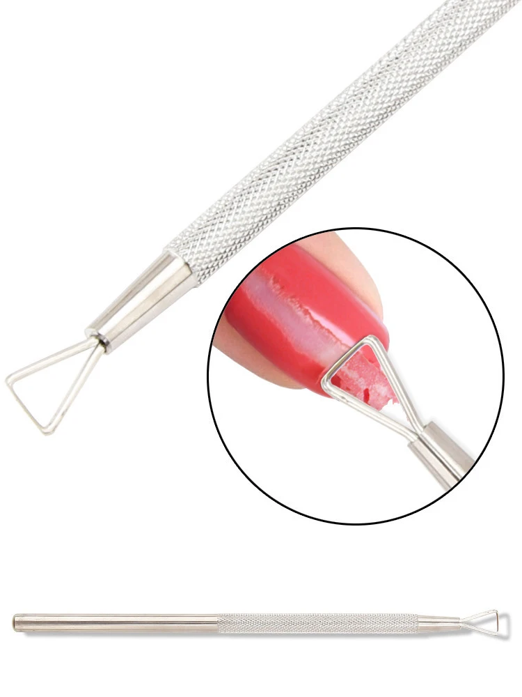 Outil holographique argenté pour enlever le vernis à ongles en acier inoxydable, grattoir à ongles en Gel, poussoir à cuticules pour usage domestique et en Salon