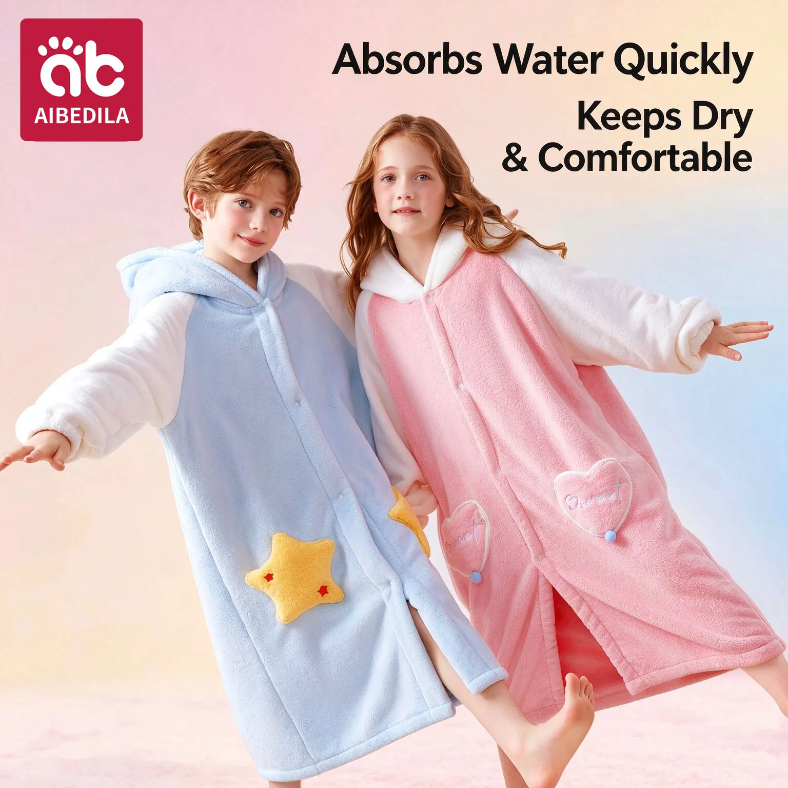 AIBEDILA Kids Cartoon Hooded Cape Soft Thick Wearable Coral Fleece Bath Towel for Boys Girls Winter Hooded Bathrobe