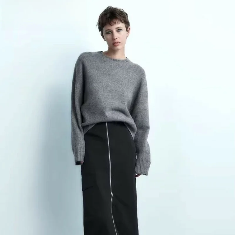 

Soft Knitted Long Sve round Ne Simple Sle Women's Spring New Arrival Loose Fit Comfortable Quali Color Knitwear
