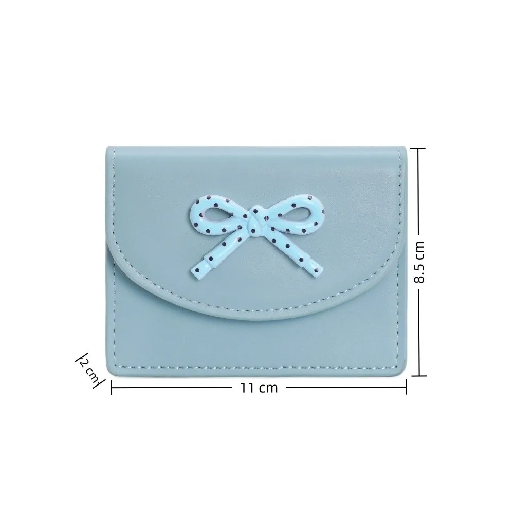 INS Casual PU Leather Short Wallet Large Capacity Portable Cash Bag Bowknot Dopamine Color Card Holders Female Girl