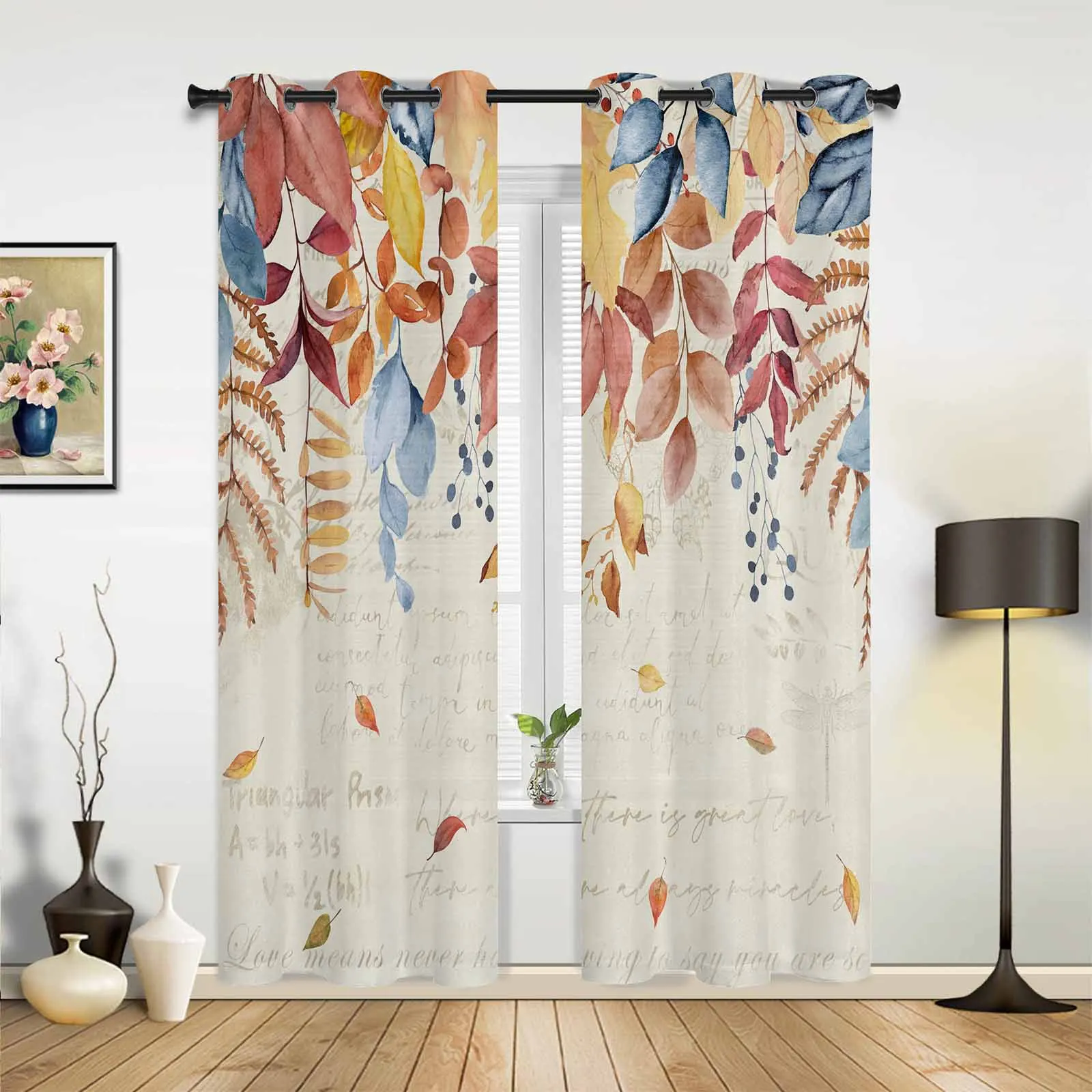 Thanksgiving Autumn Leaf Plant Letter Modern Panels Hall Curtains for Living Room Bedroom Window Curtains Hotel Drapes