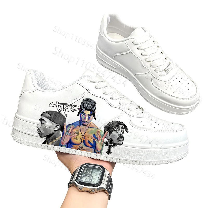 

Unisex rapper 2Pac tupac Figure style Design Printing Adult White shoes man woman fashion trend Christmas Gift
