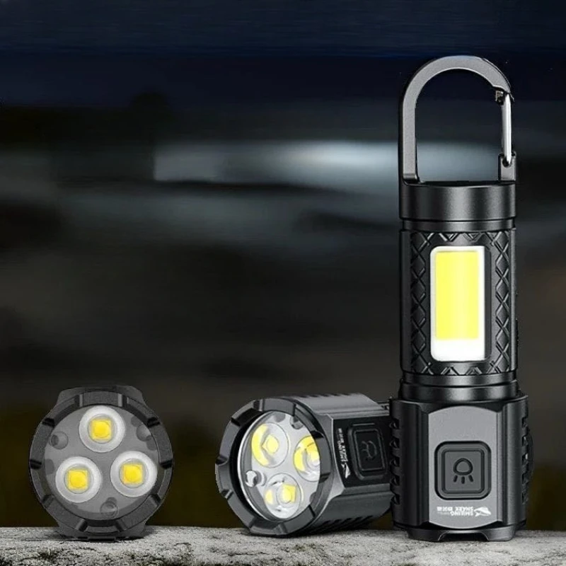 Three Light High Brightness Flashlight COB Side Light Portable Hook Type Outdoor Camping Three Level Adjustable LED Lamp