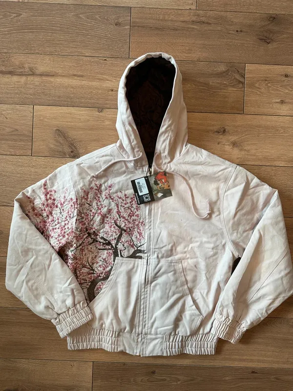 Harajuku Cherry Blossom Embroidered Hoodies Flower Tree Pattern Street Style Hooded Y2k Jacket Mens Womens Zipper Jackets