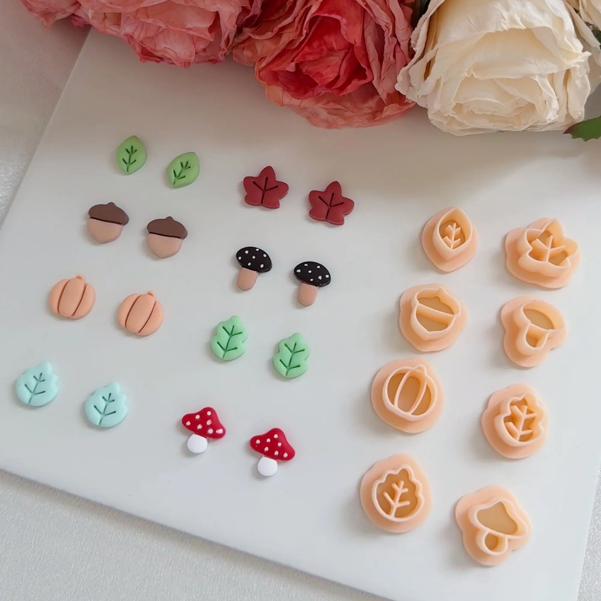 1Pc Mini Leaf/Hazelnut/Mushroom/Pumpkin/maple leaves Shaped Polymer Clay Cutters For DIY Earrings Stud Makings image 4