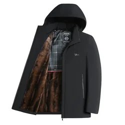 Winter New Middle-aged Men's Solid Color Thickened Hooded Cotton Jacket