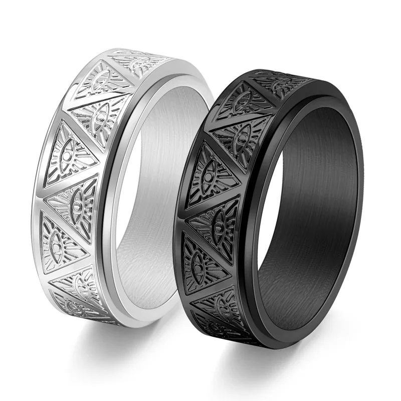 Eye of God Triangle Fidget Spinner Men Rings Stainless Steel Simple Punk New Women Jewelry Fashion Accessories Gift Wholesale