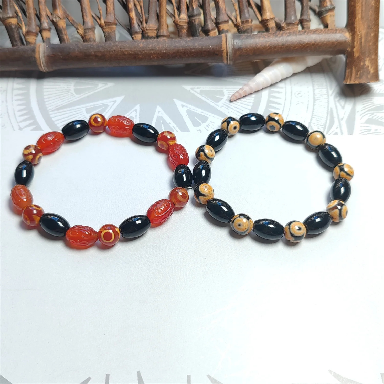 1pcs/lot Natural Agate Black Red Millet Beads Bracelet Pair with small round dzi beads Hand-skewered Ethnic style Men's women's