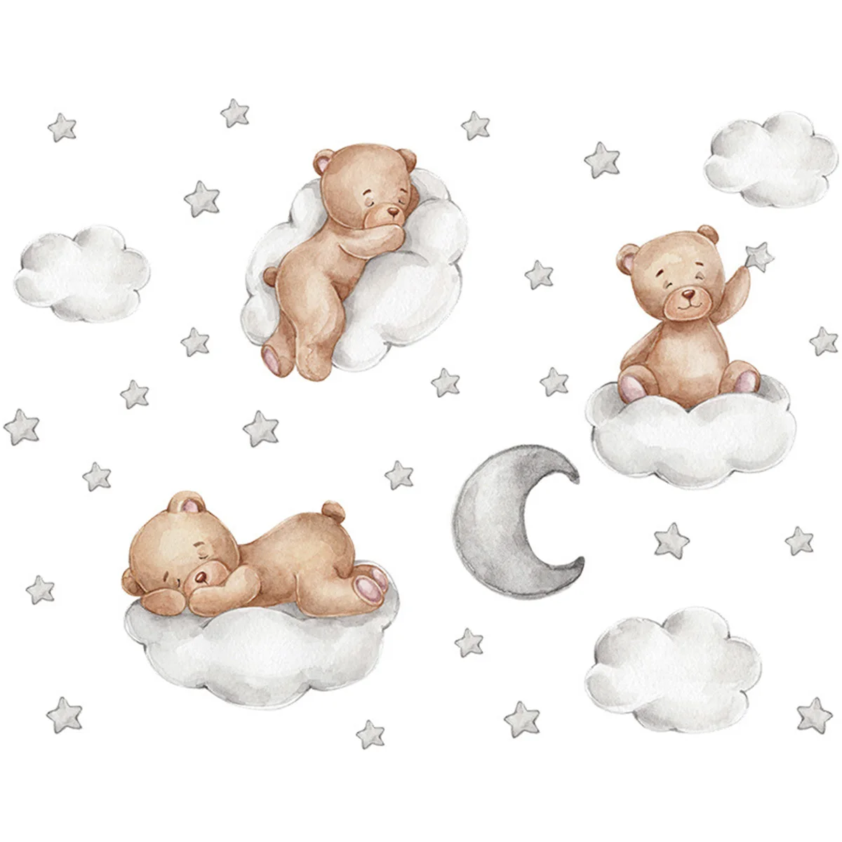 Cute Cartoon Bear Clouds Moon and Stars Wall Stickers 30x90CM PVC Wall Decals Decorative Window Stickers Home Wall Art Decor